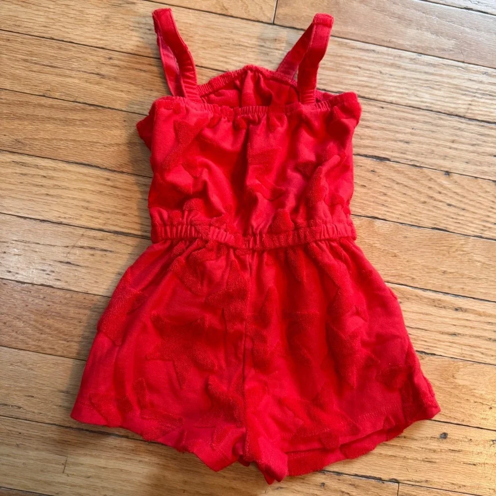 Cat & Jack Baby Girls Red Terry Cloth Star Romper 18M Sleeveless Snap Bottom